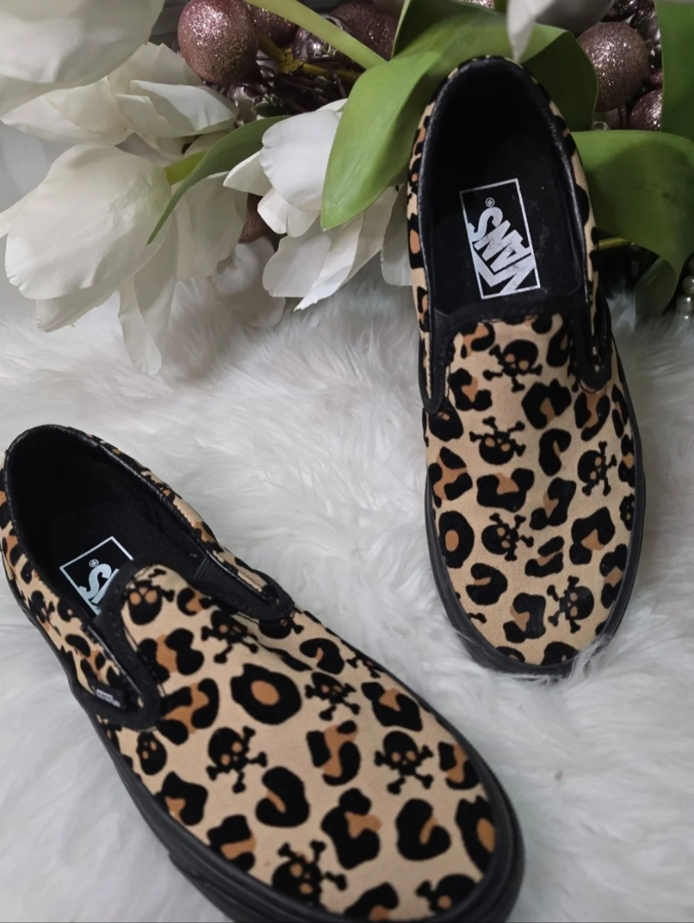 Vans Unisex Classic Slip On Canvas Skate Skulls leopard womens Shoes New - Picture 3 of 6